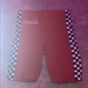 coca cola brand red checkered biker shorts worn 1